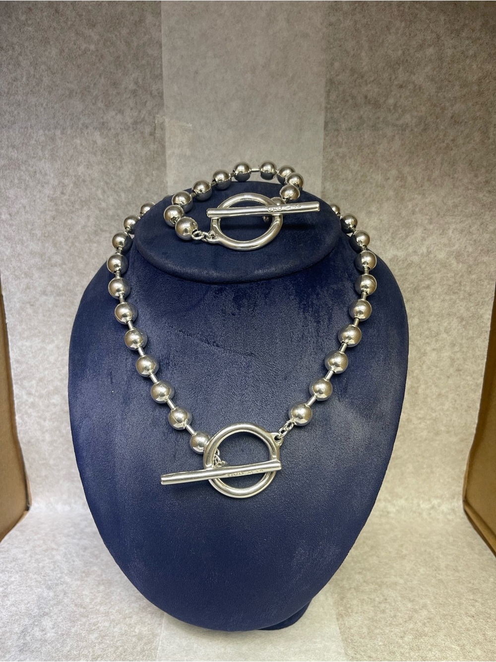 UNOde50 On/Off Silver Beaded Toggle Necklace & Bracelet Matching Set